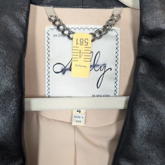 Milly Cream Single Breasted Leather Contrast Tuxedo Blazer Size 4 - Picture 7 of 8